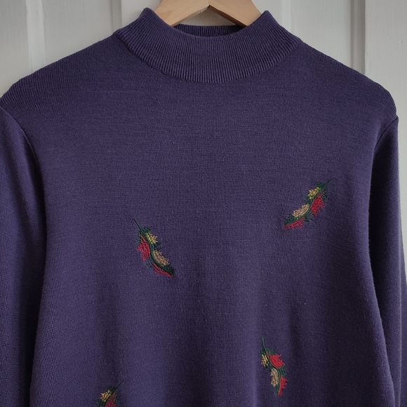 Women's sweater top mock neck wool sweater 80s 90s vintage sweater - Picture 2 of 4